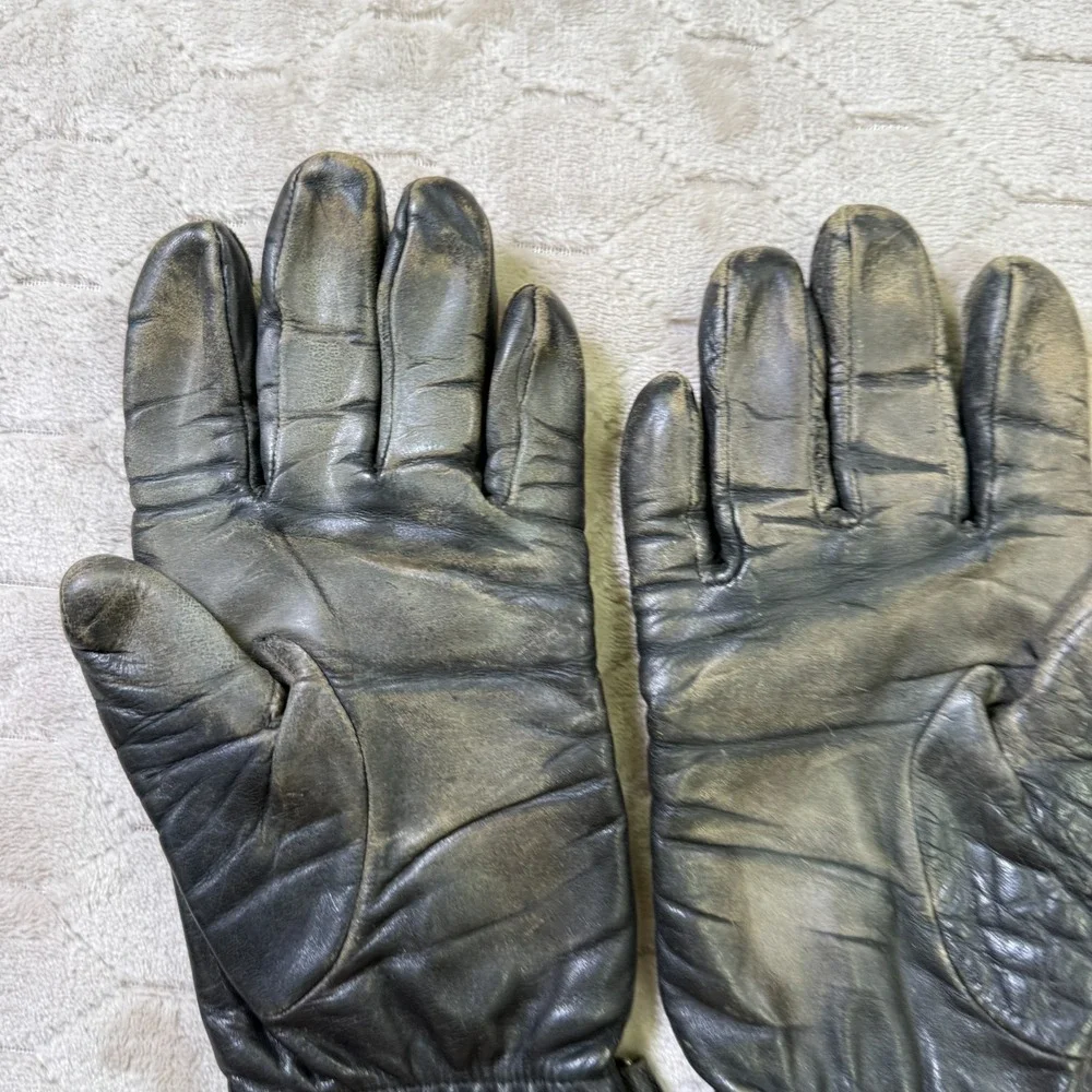 VTG Crest Brand Ladies Leather Moto Driving Style Gloves Sz Large Black USA Made